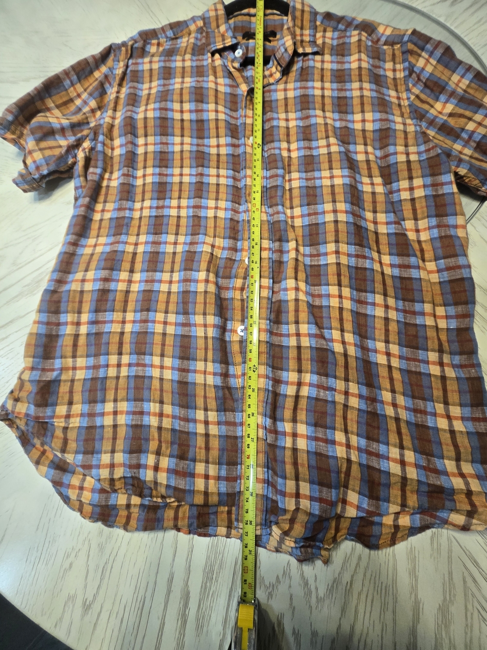 Bugatchi Orange, Blue & Brown Plaid Short-Sleeve Button-Down Shirt